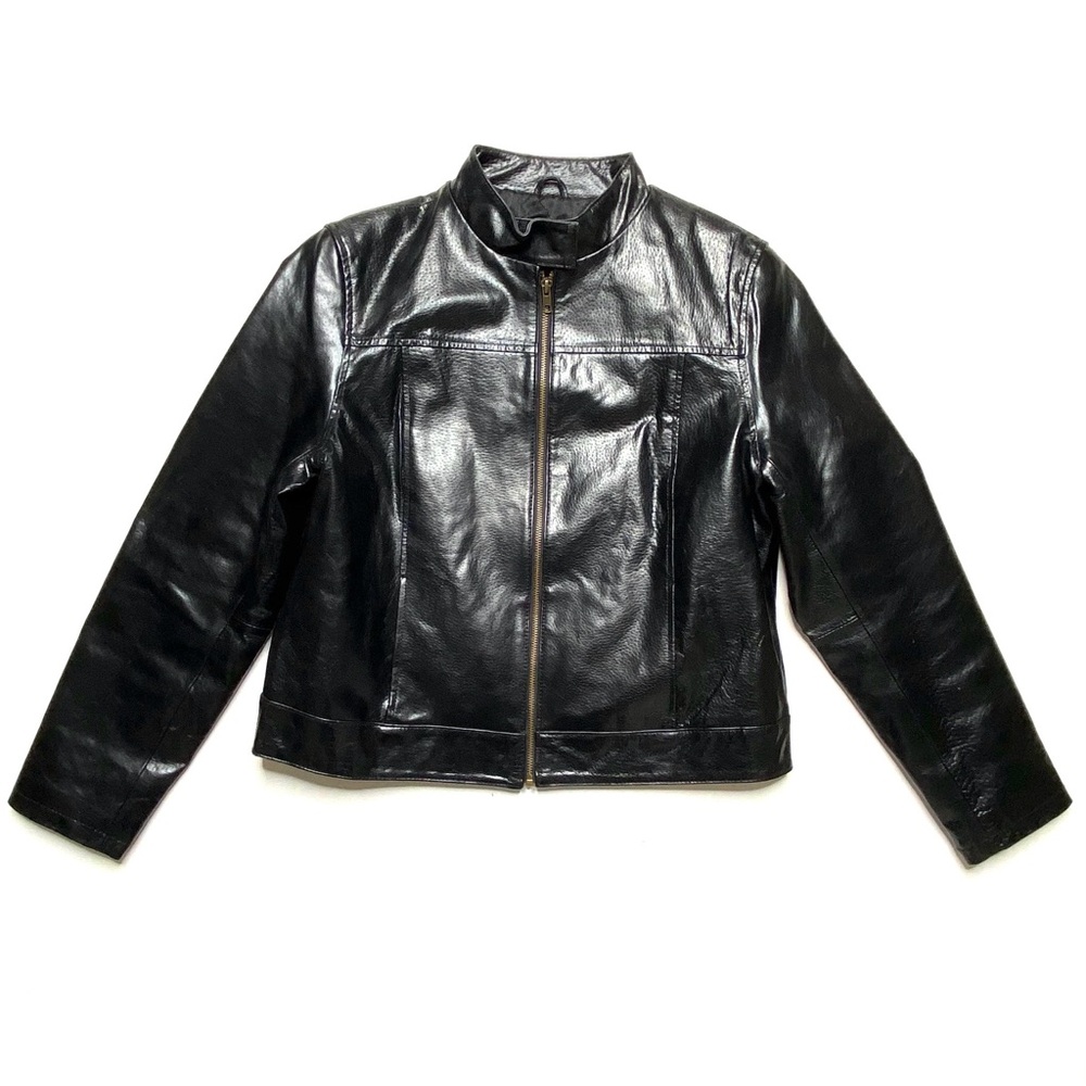 G Collection Black Leather Moto Jacket Size Large
